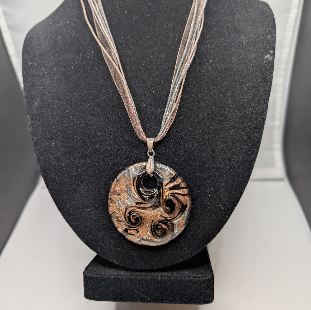 Round Murano Glass Pendant with Multi Strand Necklace (18")